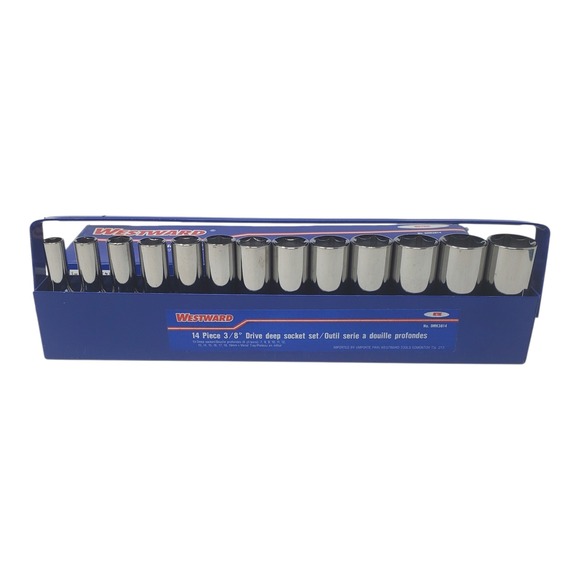Westward Leaning Other - WESTWARD 14 Piece 3/8 Drive Deep Chrome Socket Set Metric Metal Tray DMK3814